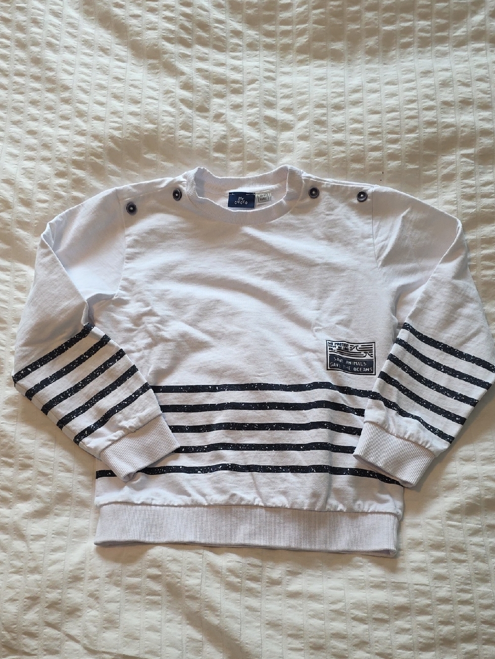 My Chicco White Crewneck Sweater with Navy Stripes Boys Size 8
